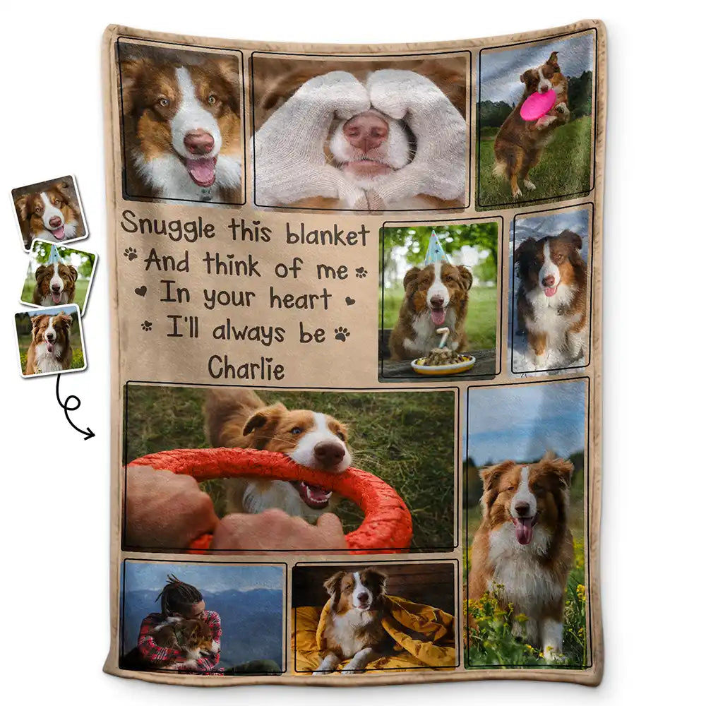 Custom Photo Snuggle This Blanket And Think Of Me Memorial - Personalized Fleece Blanket, Sherpa Blanket