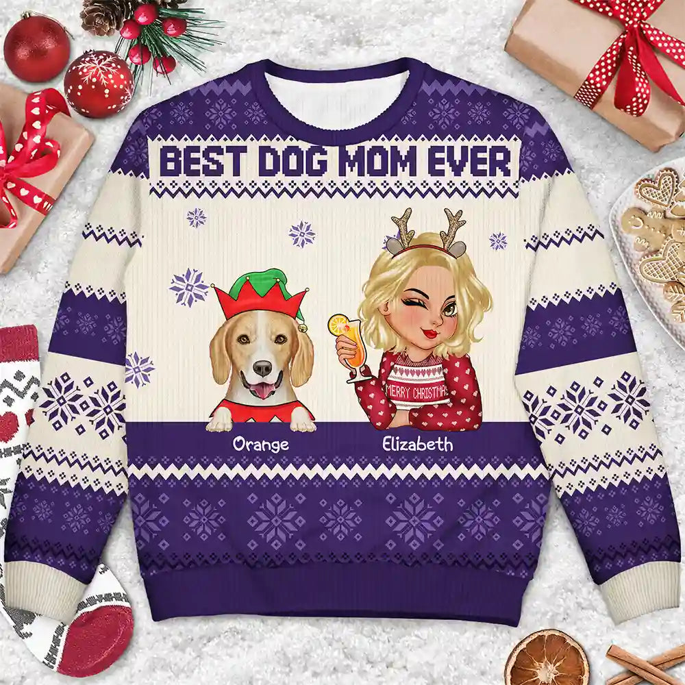 Best Dog Mom Ever Christmas - Personalized Unisex Ugly Sweater