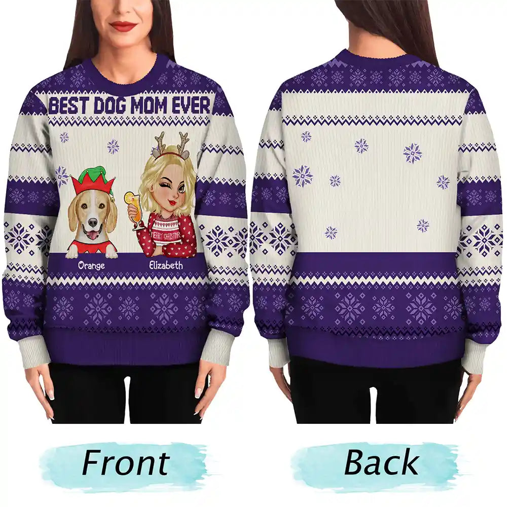 Best Dog Mom Ever Christmas - Personalized Unisex Ugly Sweater