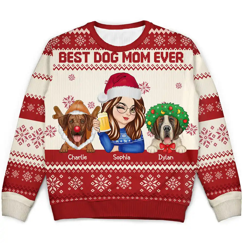 Best Dog Mom Ever Christmas - Personalized Unisex Ugly Sweater