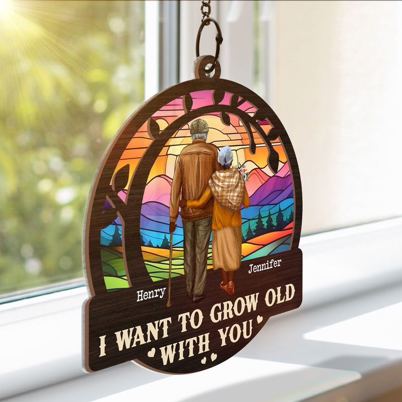 Old Couple From Our First Kiss - Personalized Window Hanging Suncatcher Ornament