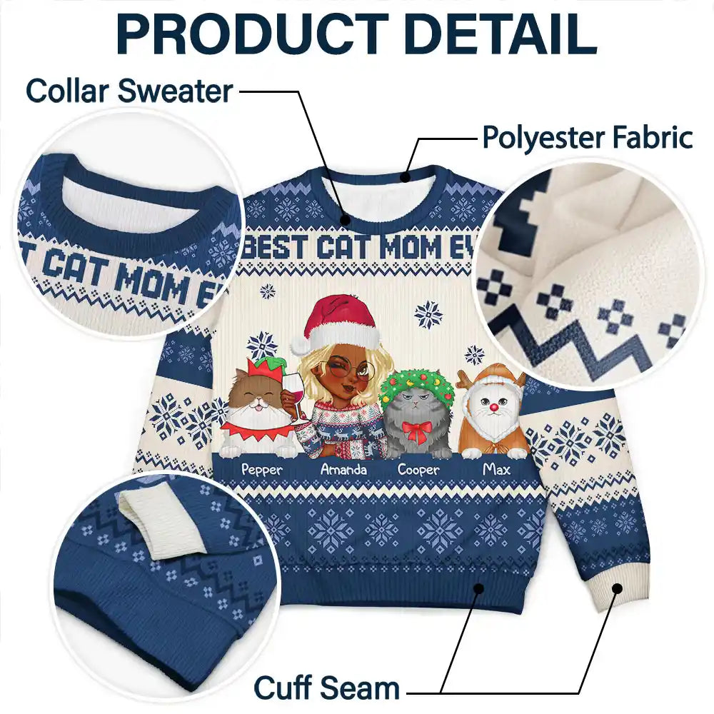 La meilleure maman chat de tous les temps pour Noël - Pull moche unisexe personnalisé 