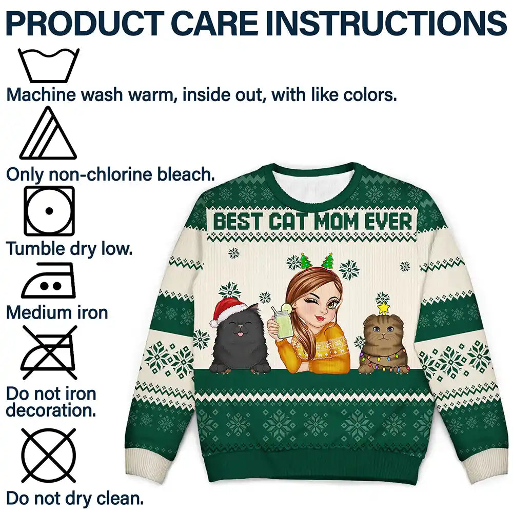 Best Cat Mom Ever Christmas - Personalized Unisex Ugly Sweater