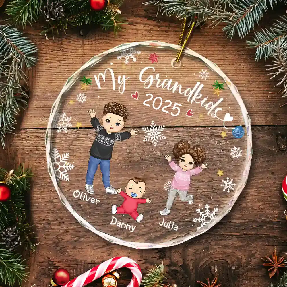 My Grandkids Grandparents Family - Personalized Circle Glass Ornament