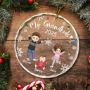 My Grandkids Grandparents Family - Personalized Circle Glass Ornament