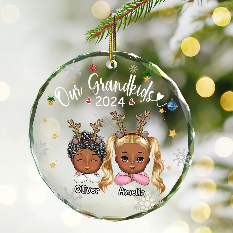 My Grandkids Grandparents Family Chibi - Personalized Circle Glass Ornament