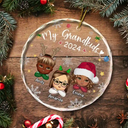 My Grandkids Grandparents Family Chibi - Personalized Circle Glass Ornament