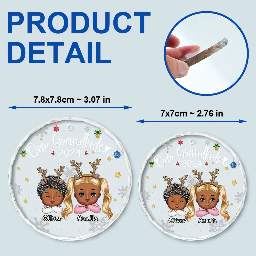 My Grandkids Grandparents Family Chibi - Personalized Circle Glass Ornament