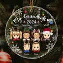 My Grandkids Grandparents Family Chibi - Personalized Circle Glass Ornament