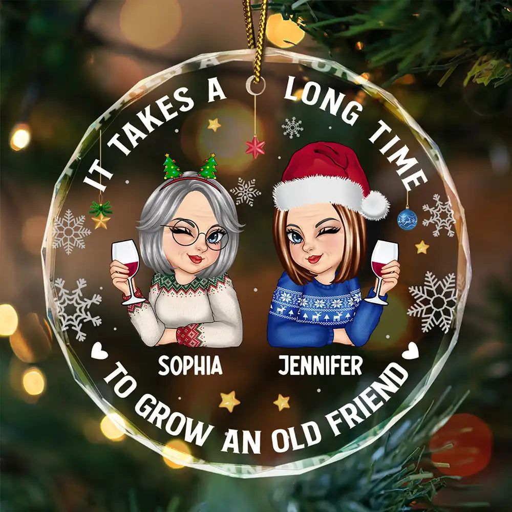 It Takes A Long Time To Grow An Old Friend Christmas - Personalized Circle Glass Ornament