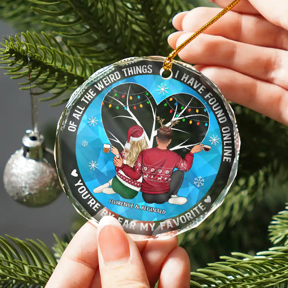 Of All The Weird Things Back View Couple - Personalized Circle Glass Ornament