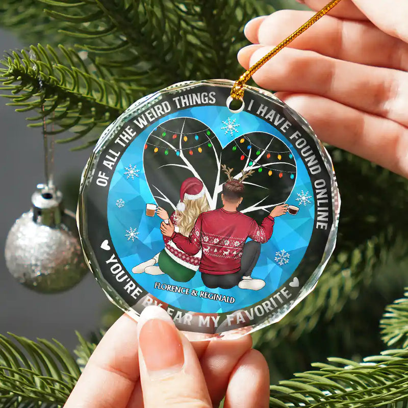 Of All The Weird Things Back View Couple - Personalized Circle Glass Ornament