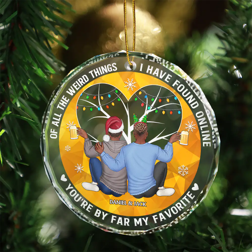 Of All The Weird Things Back View Couple - Personalized Circle Glass Ornament