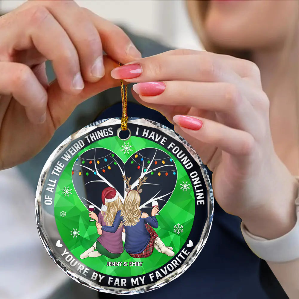 Of All The Weird Things Back View Couple - Personalized Circle Glass Ornament