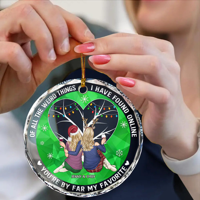 Of All The Weird Things Back View Couple - Personalized Circle Glass Ornament