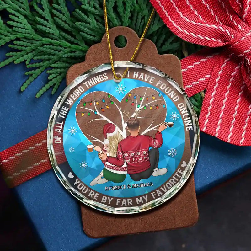 Of All The Weird Things Back View Couple - Personalized Circle Glass Ornament
