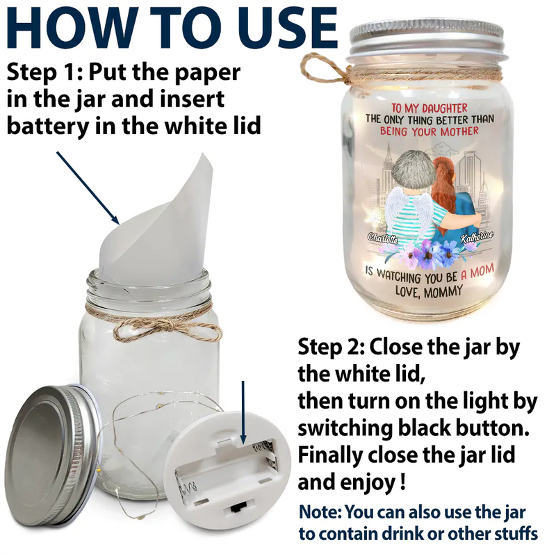 Watching You Being A Mom Mother And Daughter - Personalized Mason Jar Light