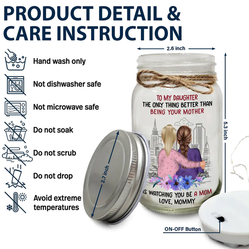 Watching You Being A Mom Mother And Daughter - Personalized Mason Jar Light