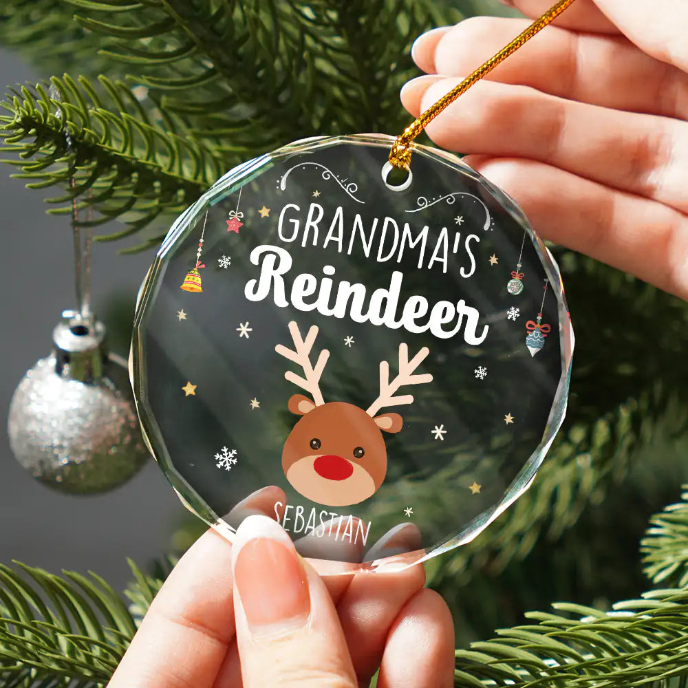 Grandkids Grandma Grandpa Mom Dad Reindeer - Personalized Circle Glass Ornament