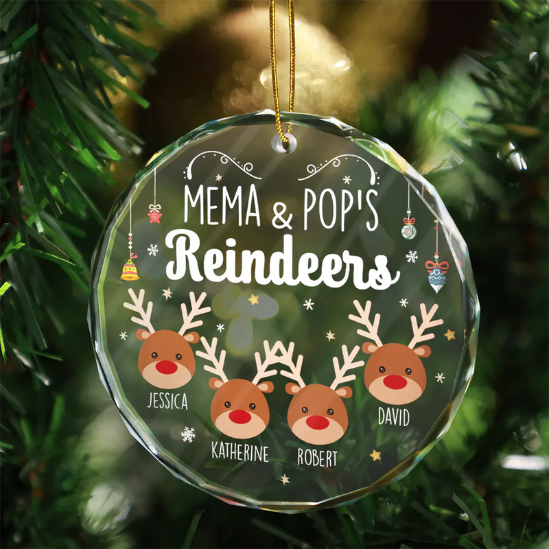 Grandkids Grandma Grandpa Mom Dad Reindeer - Personalized Circle Glass Ornament