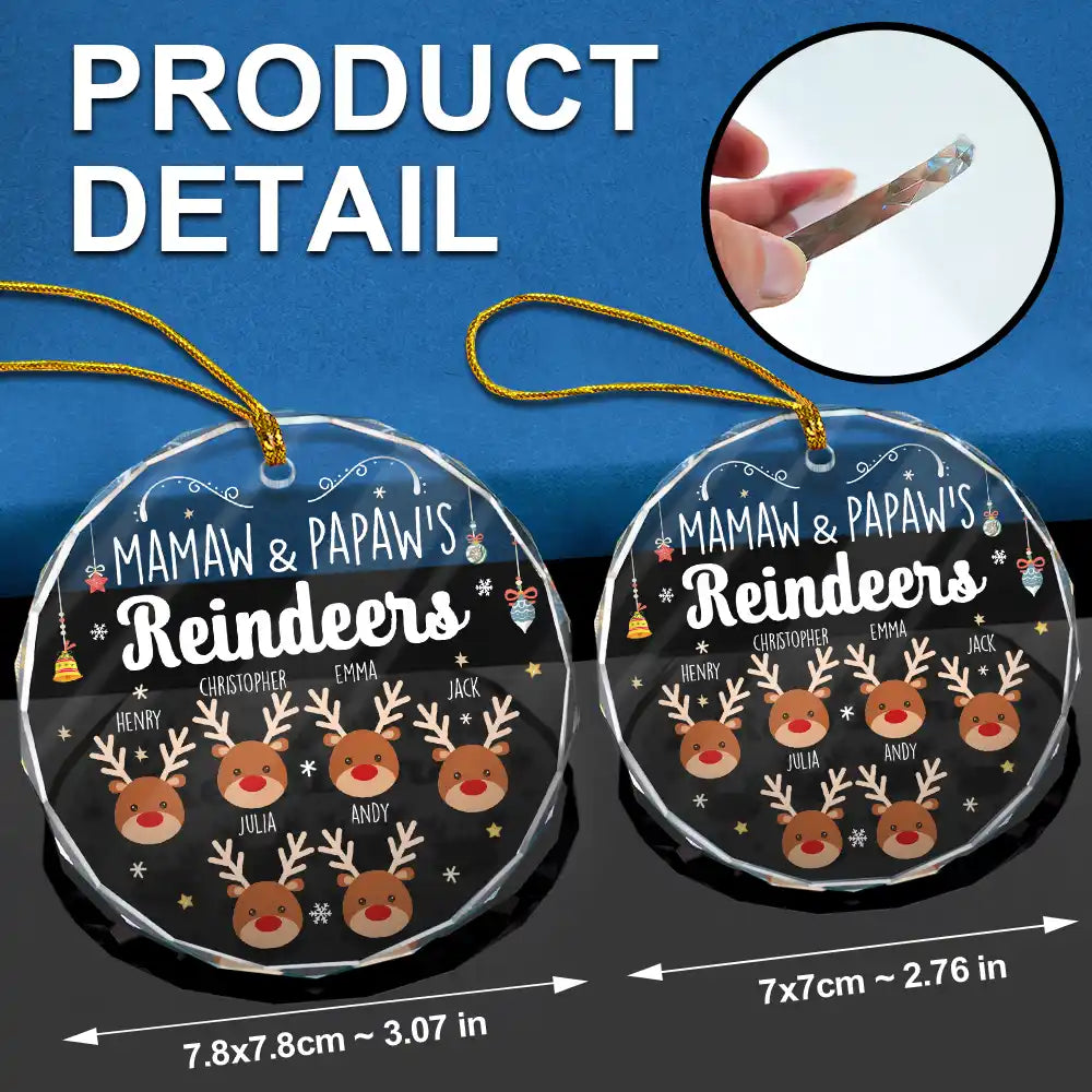 Grandkids Grandma Grandpa Mom Dad Reindeer - Personalized Circle Glass Ornament