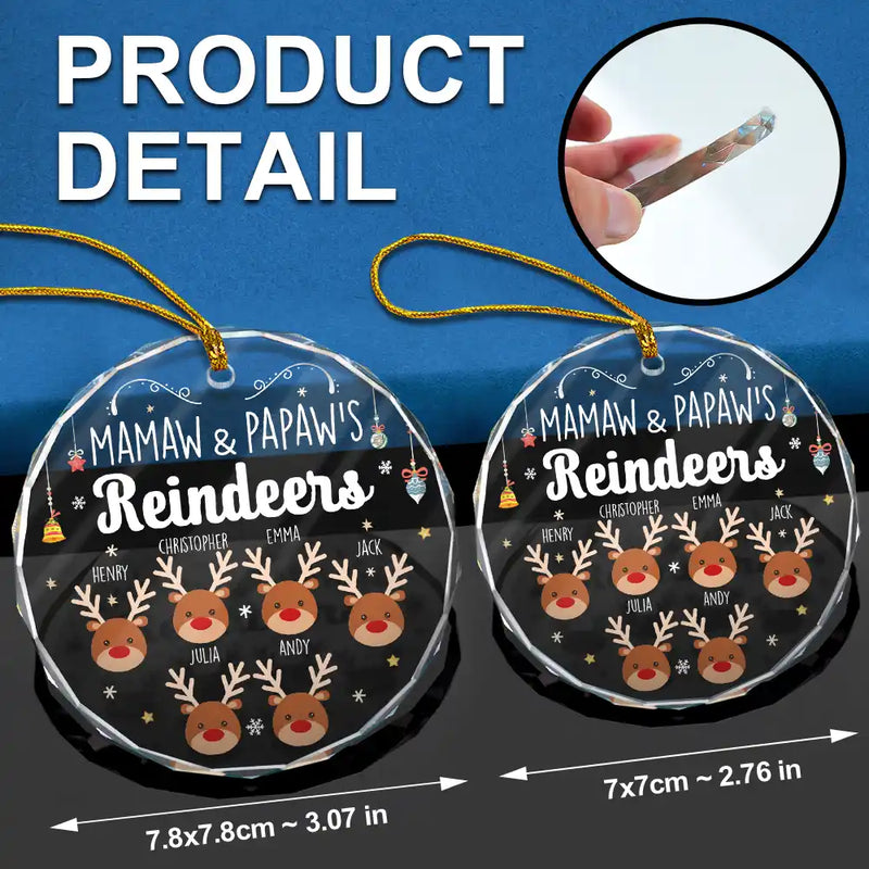 Grandkids Grandma Grandpa Mom Dad Reindeer - Personalized Circle Glass Ornament