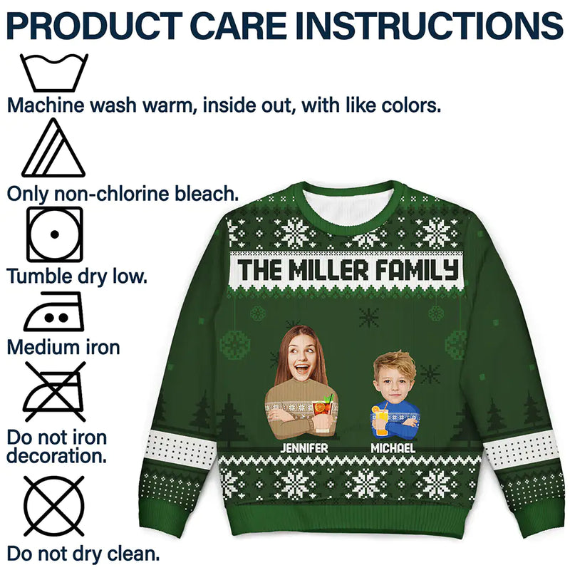 Custom Photo Face Flat Art Christmas Family Version 2 - Personalized Unisex Ugly Sweater