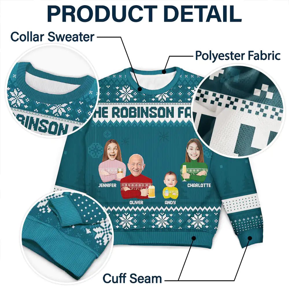 Custom Photo Face Flat Art Christmas Family Version 2 - Personalized Unisex Ugly Sweater