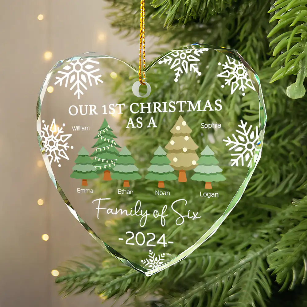 Family  - First Christmas As A Family Of Three - Personalized Heart Shaped Glass Ornament