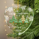 Family  - First Christmas As A Family Of Three - Personalized Heart Shaped Glass Ornament