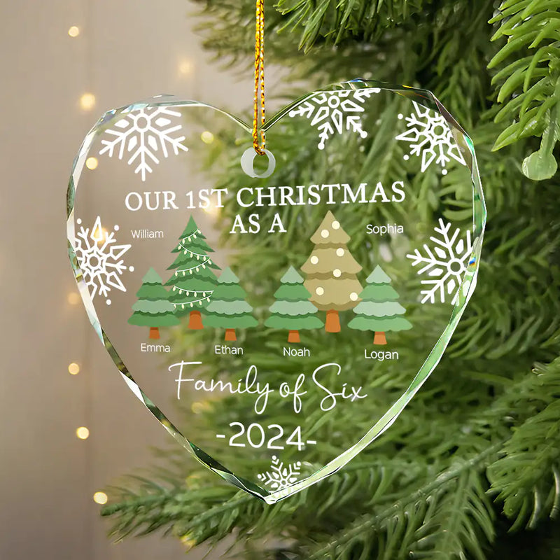 Family  - First Christmas As A Family Of Three - Personalized Heart Shaped Glass Ornament