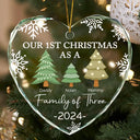 Family  - First Christmas As A Family Of Three - Personalized Heart Shaped Glass Ornament