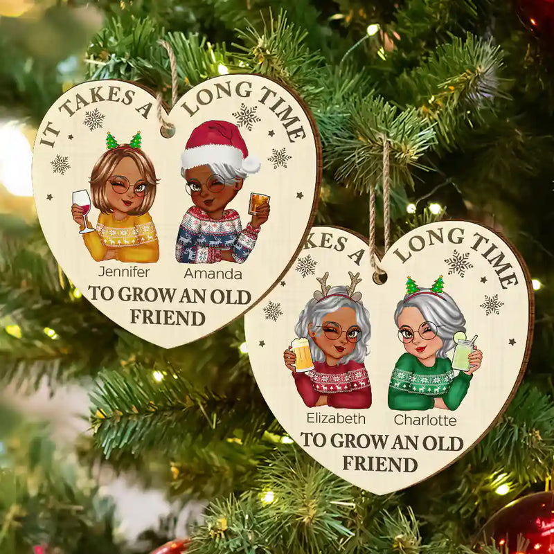 Gift For Bestie - It Takes A Long Time To Grow An Old Friend Christmas - Personalized Custom Shaped Wooden Ornament