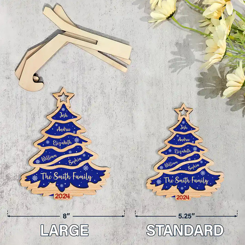 Christmas,Family,Gift For Bestie,Continue Shopping,Happy - Christmas Tree Family Bestie Custom Names Version 3 - Personalized 2-Layered Wooden Plaque With Stand