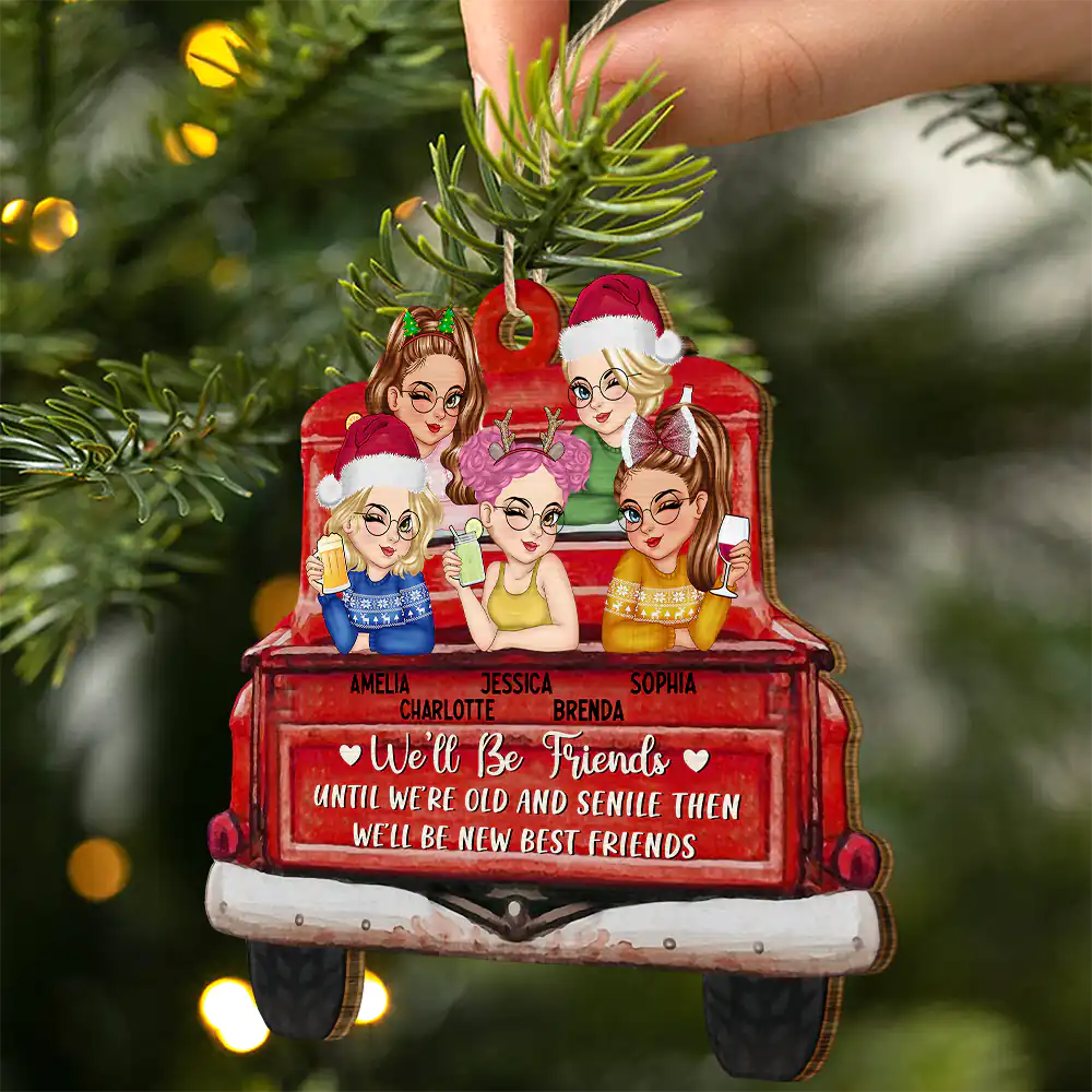Gift For Bestie - A True Friendship Is A Journey Without An End Red Truck - Personalized Custom Shaped Wooden Ornament