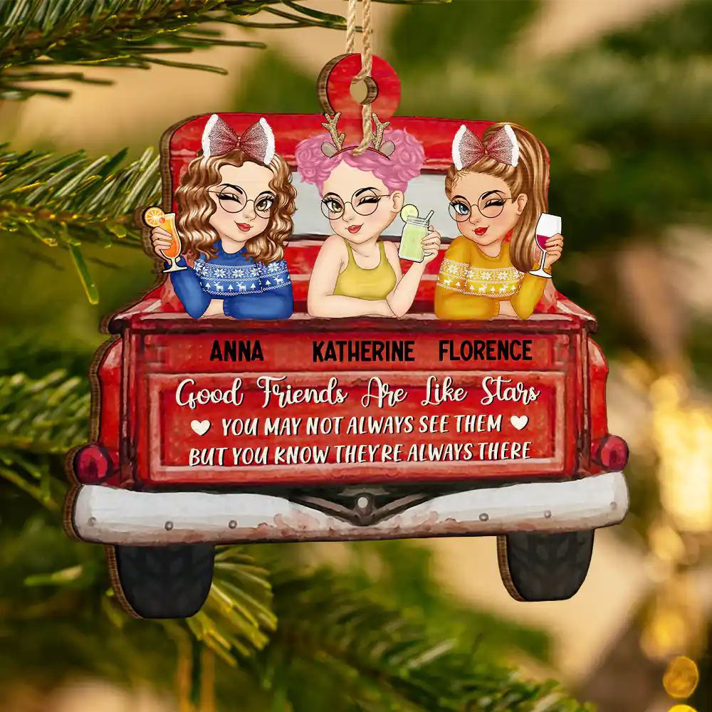 Gift For Bestie - A True Friendship Is A Journey Without An End Red Truck - Personalized Custom Shaped Wooden Ornament