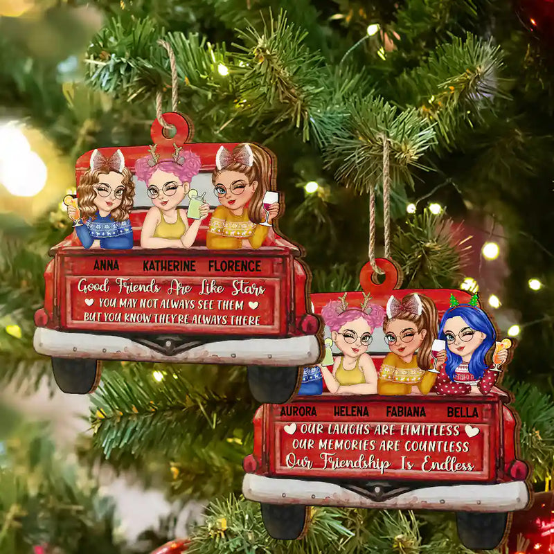 Gift For Bestie - A True Friendship Is A Journey Without An End Red Truck - Personalized Custom Shaped Wooden Ornament