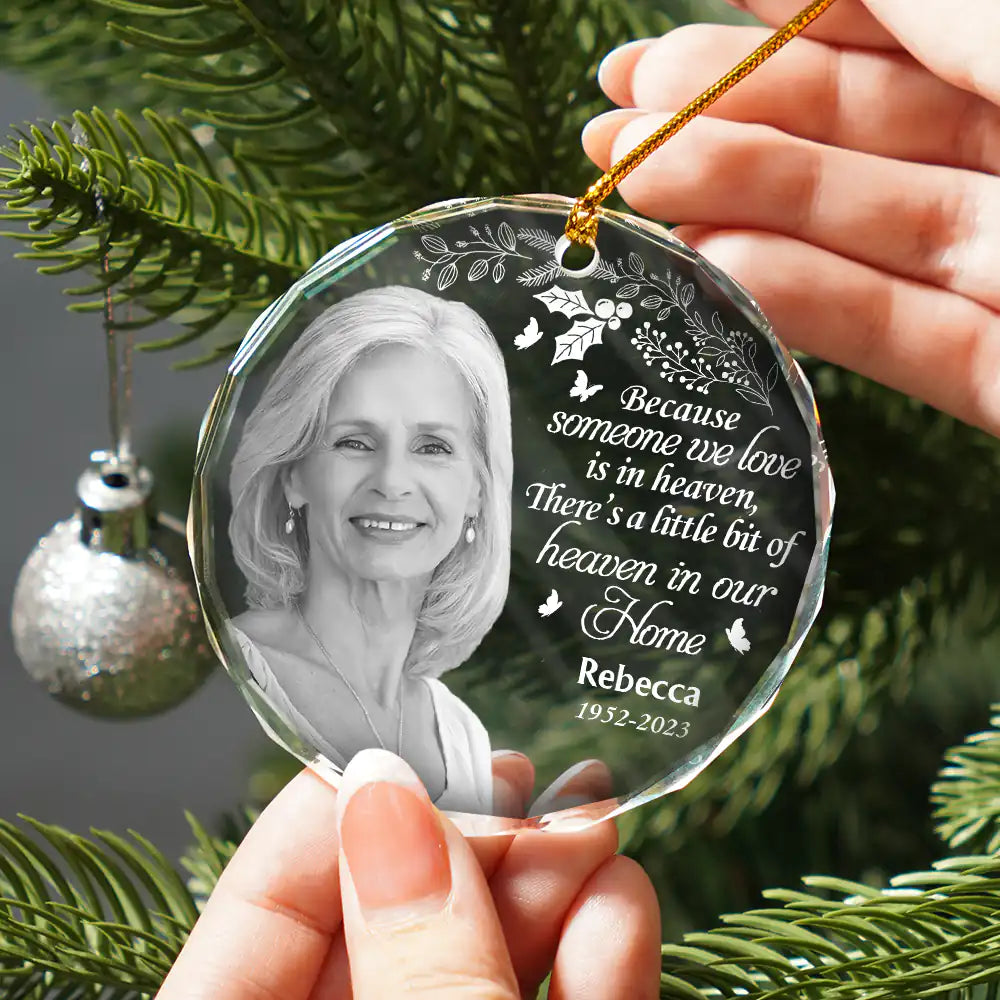 Memorial, Family - Custom Photo Grayscale Memorial Although You Cannot See Me - Personalized Circle Glass Ornament