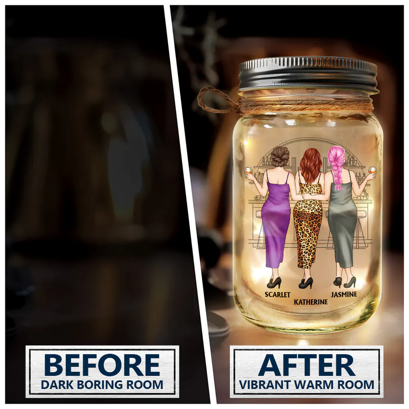 Gift For Bestie,Continue Shopping,Love - Here's To Being Friends Even When We're Old Besties - Personalized Mason Jar Light