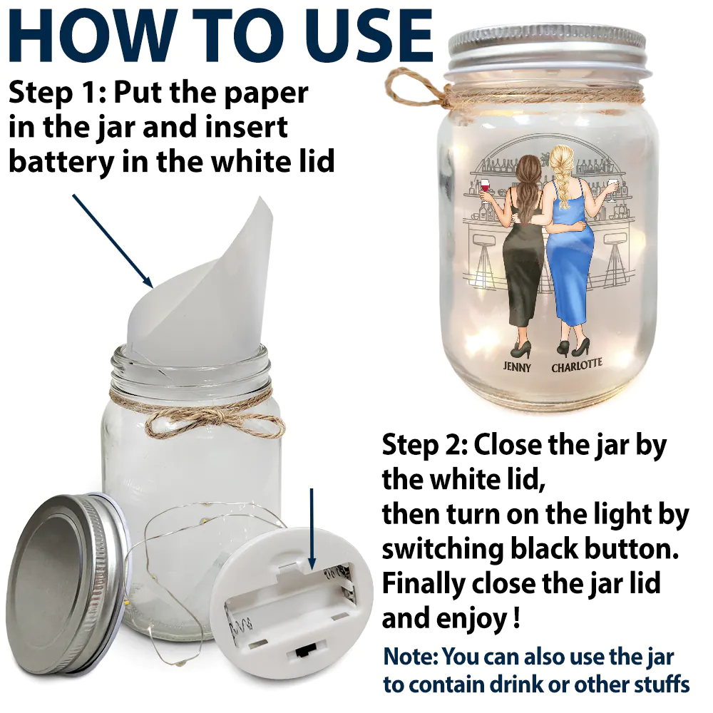 Gift For Bestie,Continue Shopping,Love - Here's To Being Friends Even When We're Old Besties - Personalized Mason Jar Light