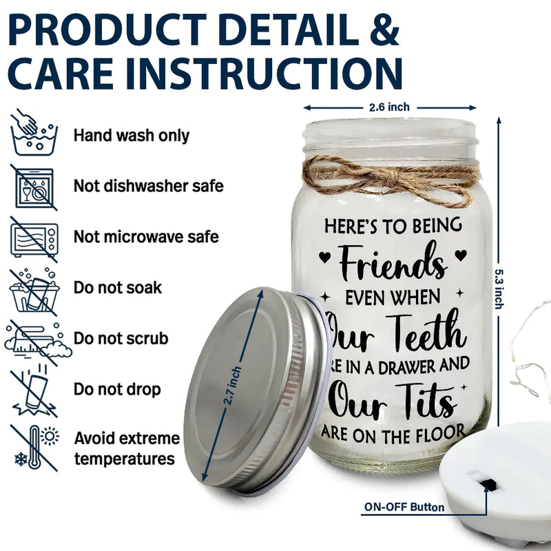 Gift For Bestie,Continue Shopping,Love - Here's To Being Friends Even When We're Old Besties - Personalized Mason Jar Light