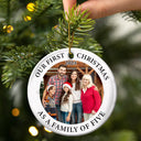 Family - Custom Photo First Christmas As A Family Of Three New Parents - Personalized Circle Ceramic Ornament