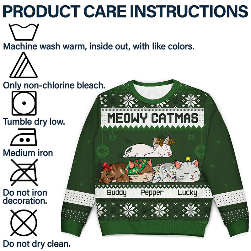 Cat Lovers - Lying Cat Meowy Catmas - Personalized Unisex Ugly Sweater