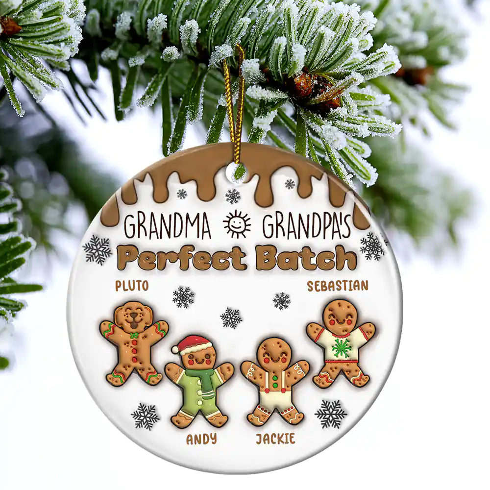Gift For Grandma, Gift For Mother - Gingerbread Grandma Grandpa Perfect Batch - 3D Inflated Effect Printed Ornament, Personalized Circle Ceramic Ornament