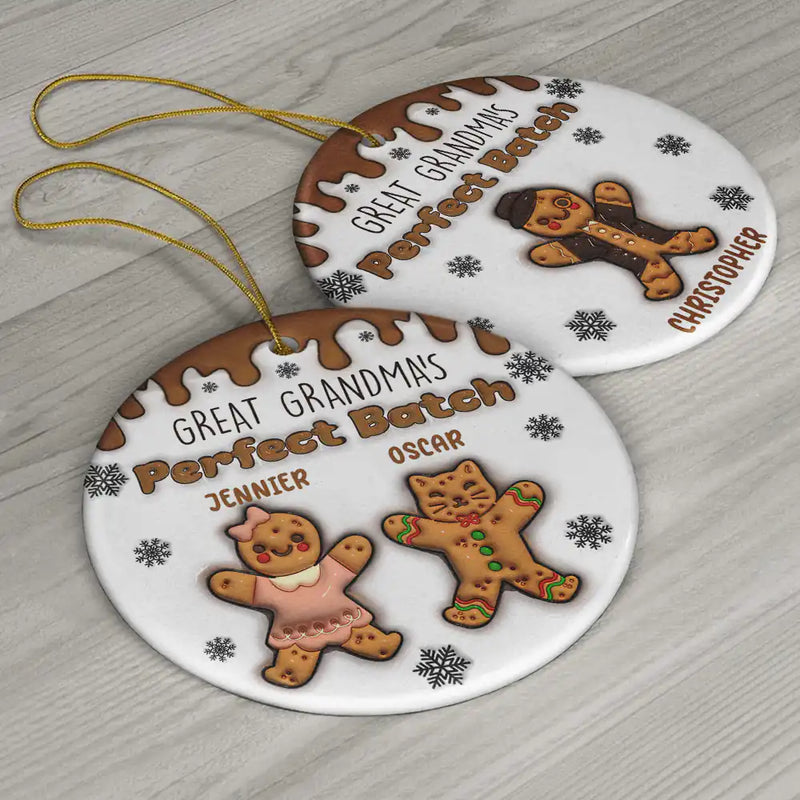 Gift For Grandma, Gift For Mother - Gingerbread Grandma Grandpa Perfect Batch - 3D Inflated Effect Printed Ornament, Personalized Circle Ceramic Ornament
