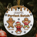 Gift For Grandma, Gift For Mother - Gingerbread Grandma Grandpa Perfect Batch - 3D Inflated Effect Printed Ornament, Personalized Circle Ceramic Ornament