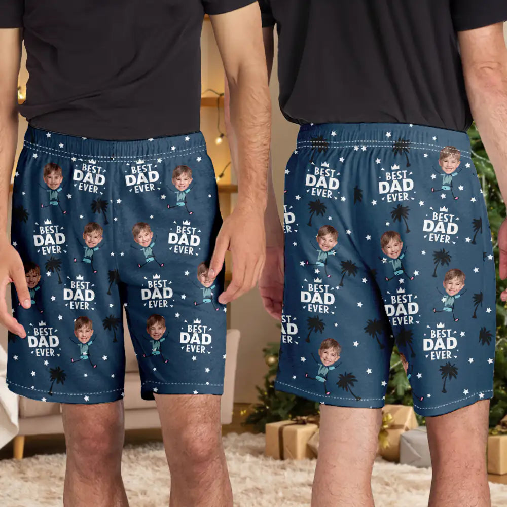 Christmas,Custom Photo,Gift For Father,Gift For Mother,Gift For Grandma,Gift For Grandpa,Happy - Custom Photo Best Dad Grandpa Mom Grandma Ever - Personalized Pajama Shorts