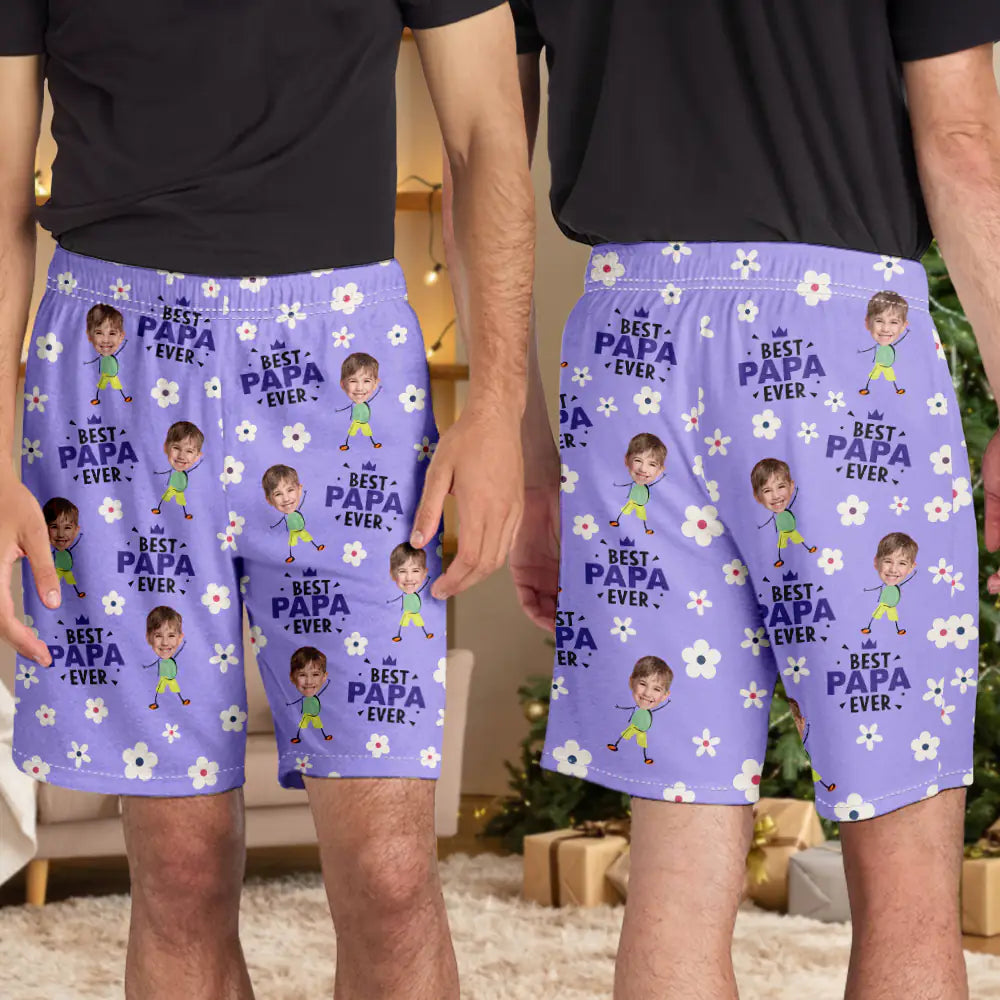 Christmas,Custom Photo,Gift For Mother,Gift For Grandma,Happy - Custom Photo Best Mom Grandma Ever Flower Pattern - Personalized Pajama Shorts