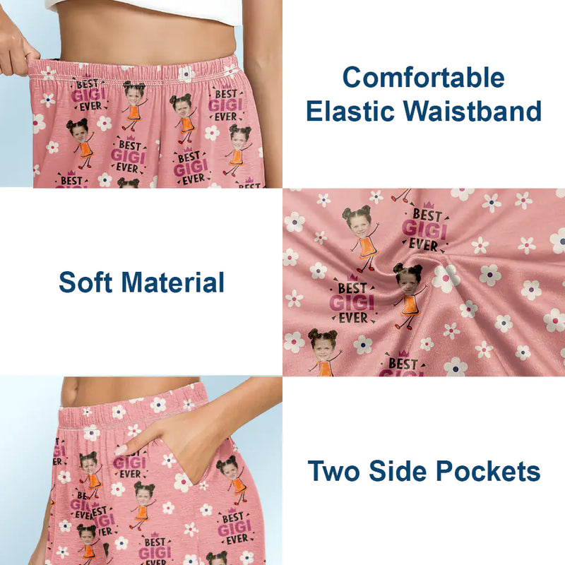 Christmas,Custom Photo,Gift For Mother,Gift For Grandma,Happy - Custom Photo Best Mom Grandma Ever Flower Pattern - Personalized Pajama Shorts