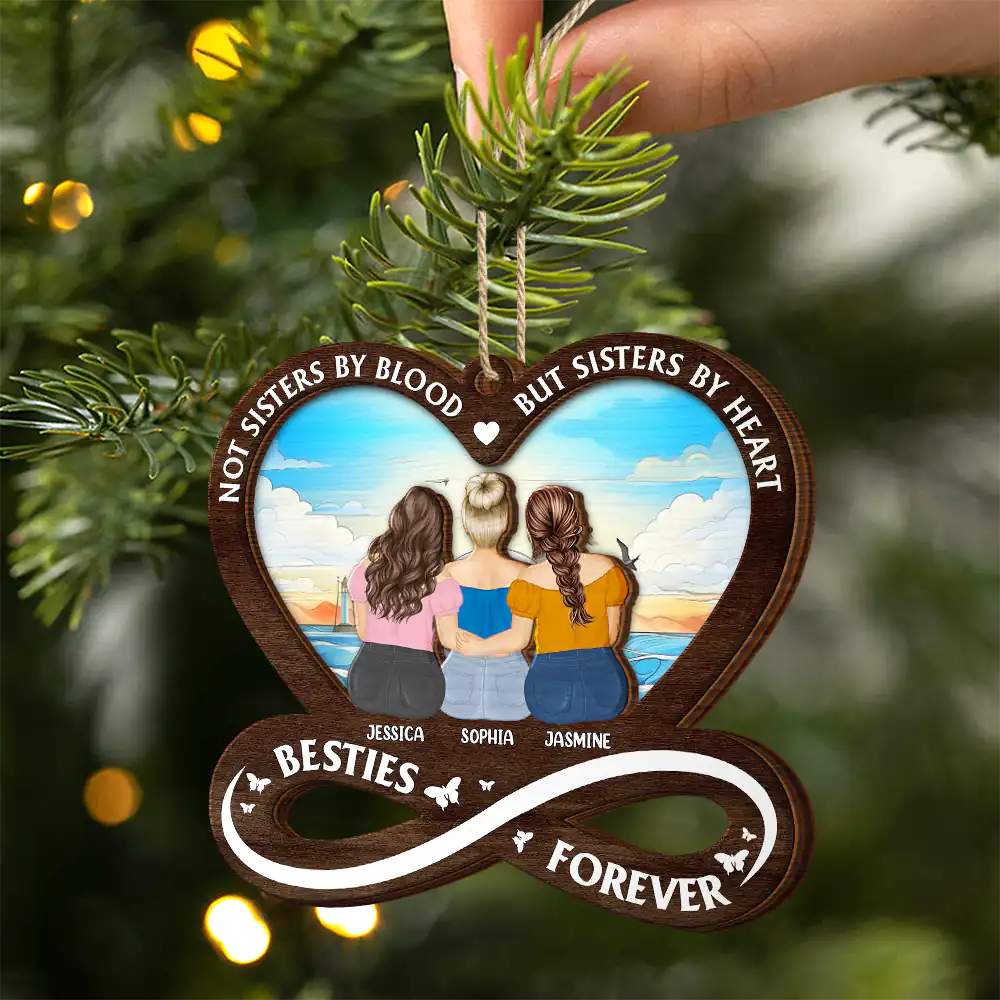 Continue Shopping,Christmas,Happy,Gift For Bestie,Gift For Sisters - Not Sisters By Blood But Sisters By Heart - Personalized 2-Layered Wooden Ornament